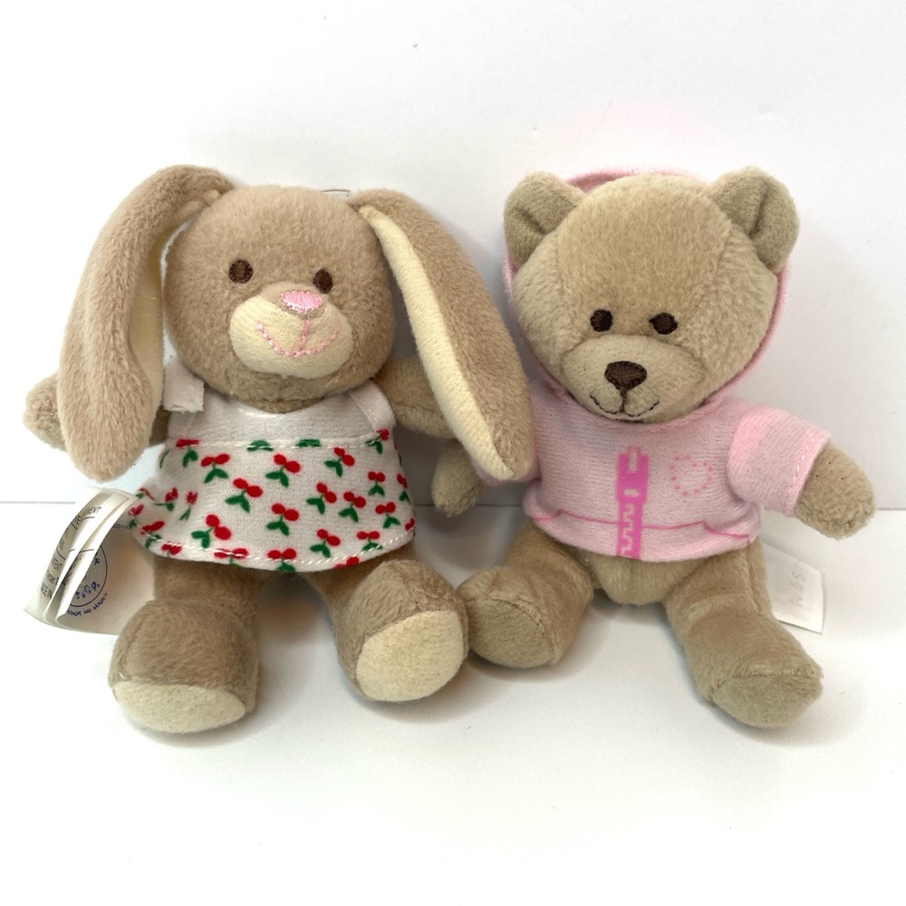 2 Mini Build A Bear Bunny & Teddy Bear 4”